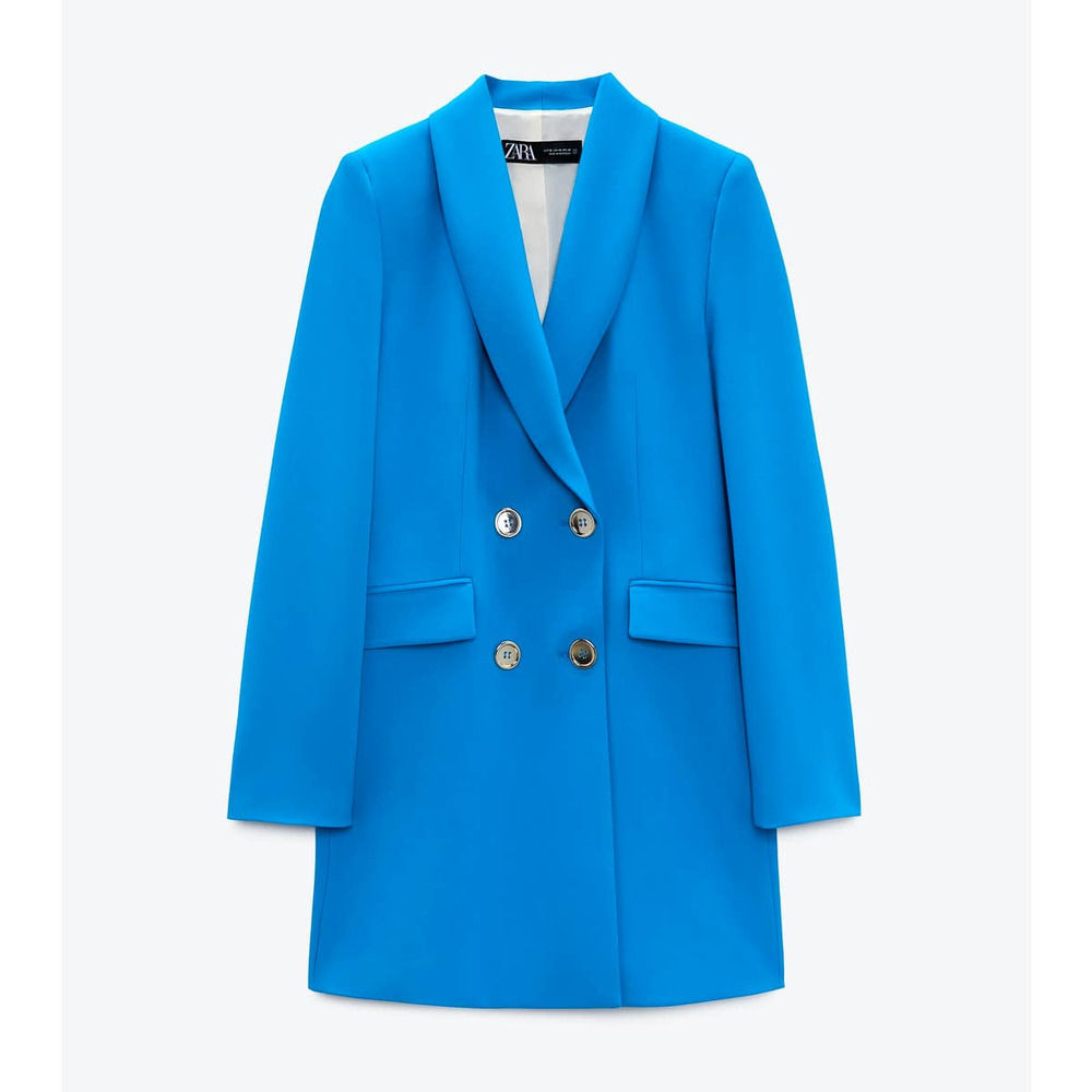 ZARA DOUBLE BREASTED LONG BLAZER BLUE XS - Picture 12 of 13
